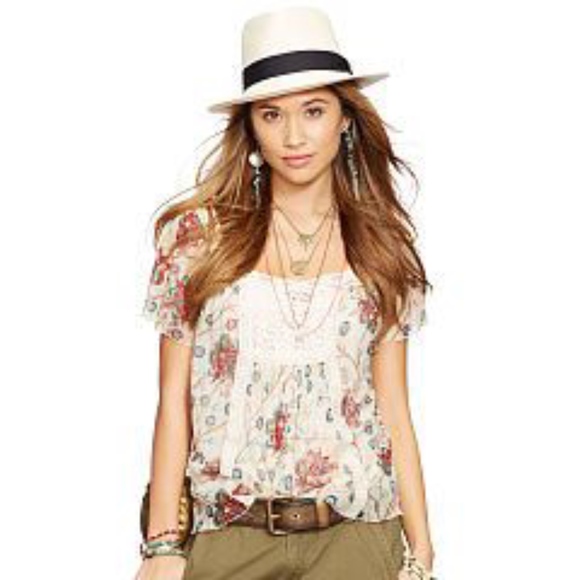 Denim & Supply Ralph Lauren Tops - Denim & Supply Ralph Lauren Floral Print Lace Trim